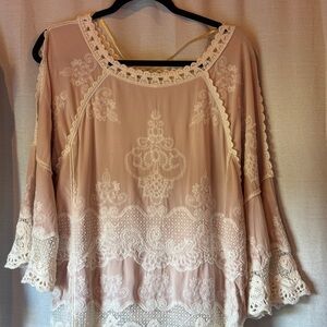 Democracy Lace Embroidered Blouse - Cream and Pink